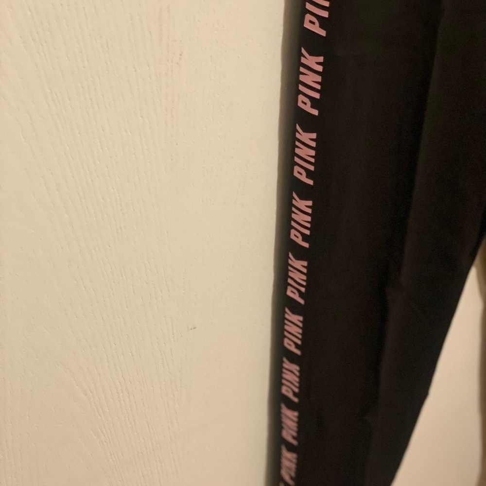 Black Leggings with Pink Logo